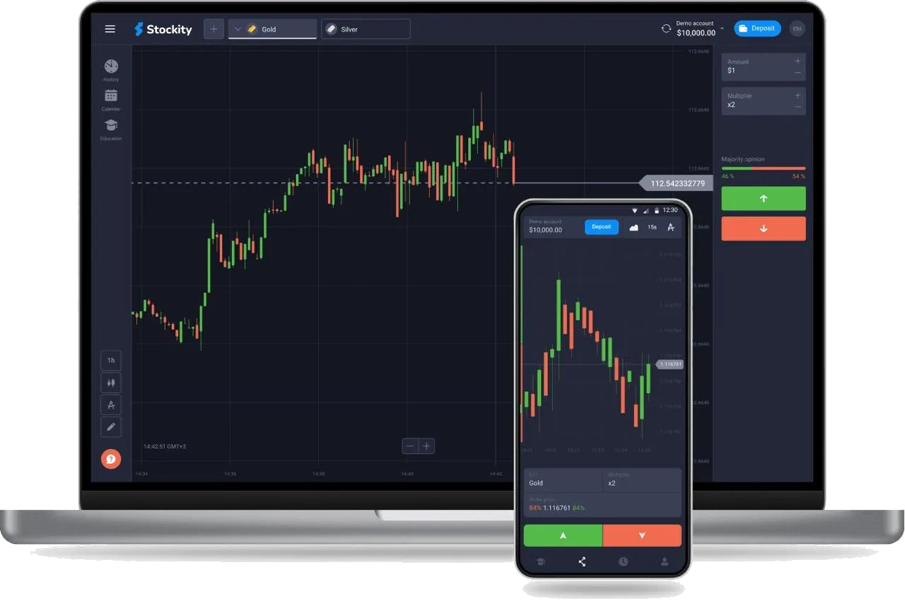Platform trading Stockity di laptop dan ponsel